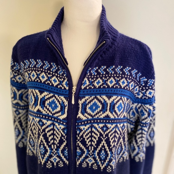 Northern Reflections Fair Isle Zip-Up Sweater – Women’s XL – Navy Blue - Picture 3 of 8